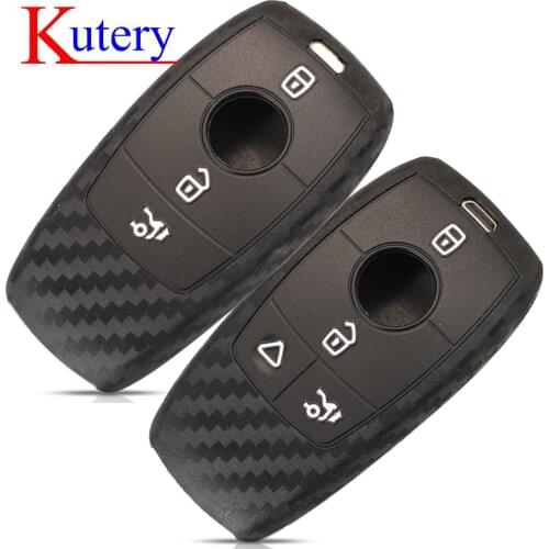Kutery 10PCS Carbon Silicone Remote Key Case Cover 3/4 BTN For Mercedes Benz A-class For E200 E300 E350 E450 Protection Replace