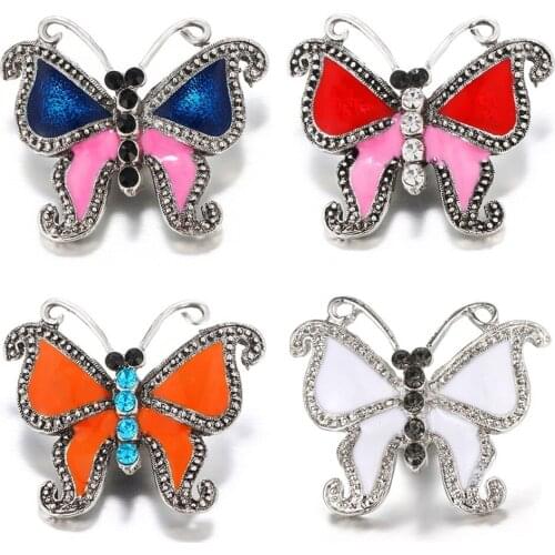 KZ1629 New Beauty Rhinestone Lovely Butterfly 20mm snap buttons fit 18mm snap jewelry bracelets wholesale Gift