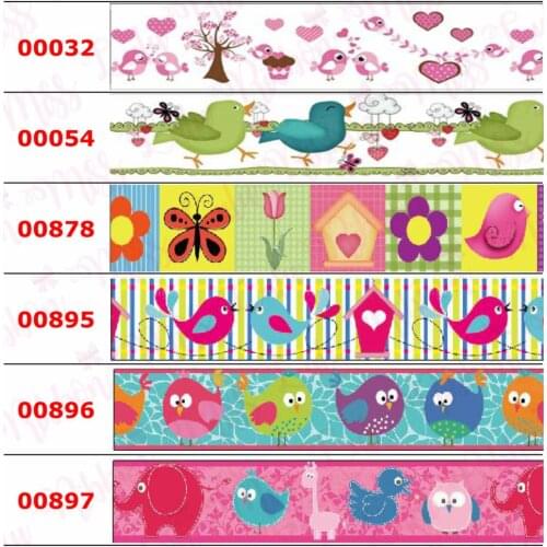 16mm-75mm Cartoon Love Bird Flower Printed Grosgrain/Elastic Ribbon DIY Valentines Day Hair Bowknots 50yards/roll