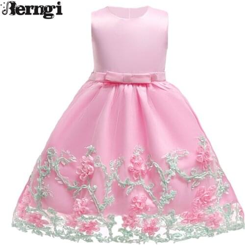Berngi Girls Summer Flower Dress Costume For Kids Girls Clothes Children Formal Princess Wedding Party Size 2-9 Year