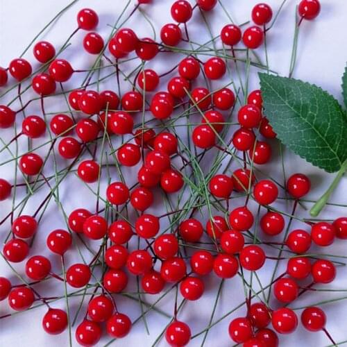100pcs Red Mini Fake Fruit Artificial Flower Cherry Stamen Gift For New Year Christmas Pendant Tree Decorations Berry Decoration