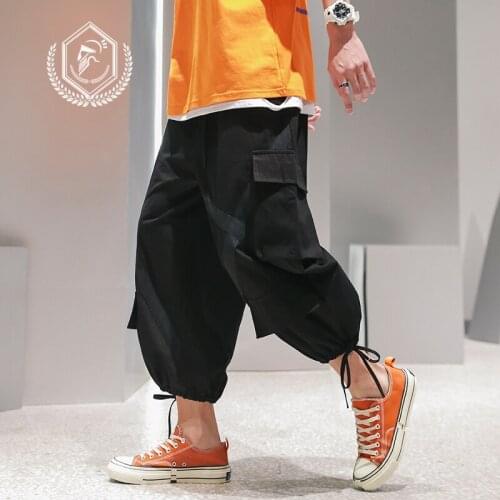 Men Loose Wide Leg Safari Style Pants Fashion Cargo Harem Jogget Pants Ankle-Length Hip Hop Pants