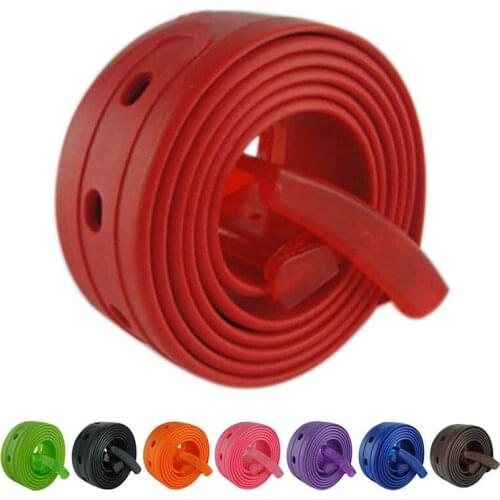 Mens Womens Silicone Belt Rubber Plastic Buckle Plain Leather Style Adjustable-Black