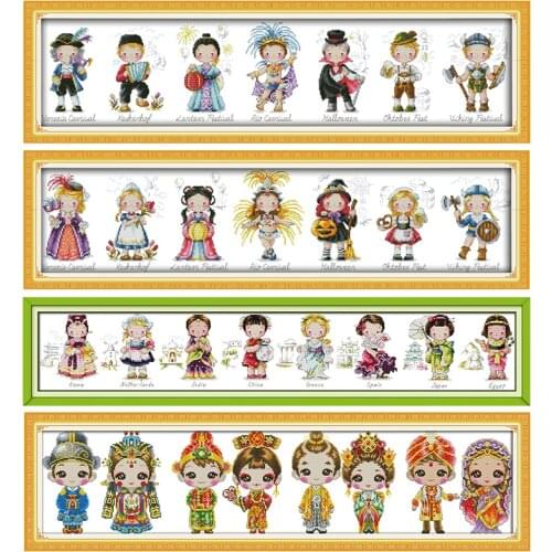 Cartoon cute character pattern series count cross stitch kit Aida 11CT 14CT canvas printing embroidery set DIY needlework crafts