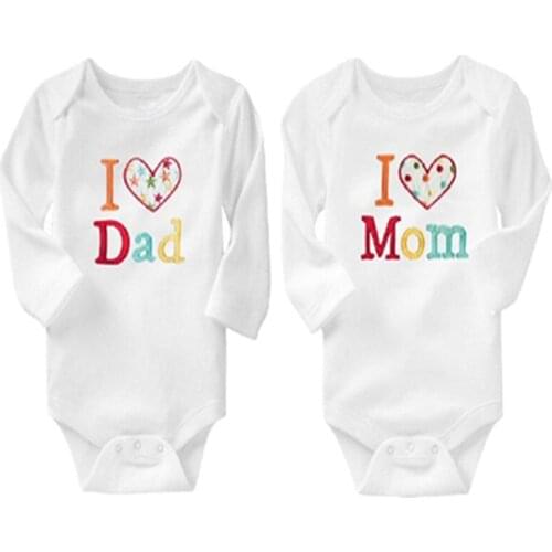 H032C# New Arrival Fashion Baby Bodysuits Long Sleeve Autumn Cotton Boys & Girls I Love Mom & Dad Infants 2 Pieces Clothing Sets