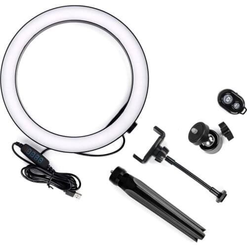 Dimmable LED Ring Light 3 Colors Mode 2700-6500K USB Desk Lights With Tripod Stand BT Remote Control For Live Streaming Makeup