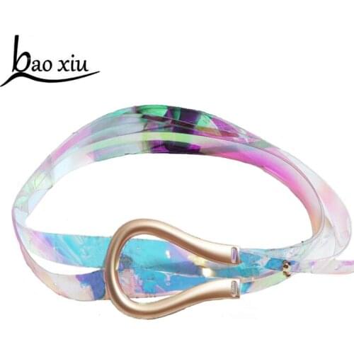 New PVC long Female belts for women fashion gold chain buckle women corset straps clear belt dress U-shaped tied cummerbunds