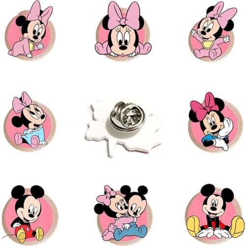 Disney Pink Q Version Mickey Mouse Animation Resin Lapel Pin Mickey Minnie Character Acrylic Pin Jewelry Accessories Send Friend