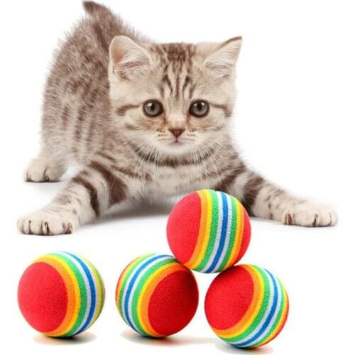 S/M/L Cat Toy Rainbow Ball Colorful Scratch Resistant Natural Foam EVA Interactive Cat Toys Chewing Training Ball Pet Supplies