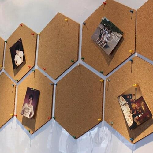 7pcs Stickers Photo Background Cork Board Wall Message Office Multifunction Self Adhesive Bulletin Home Wood Frame Hexagon