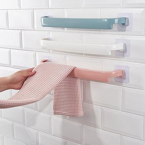 Self-adhesive Towel Holder Rack Wall Mounted Towel Hanger Bathroom Towel Bar Shelf Roll Holder Hanging Hook Bathroom Organizer