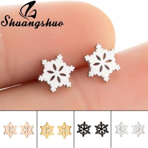 Shuangshuo Minimalist Geometric Snowflake Stud Earrings Stainless Steel Earrings Christmas Jewelry for Women Men Party Gift