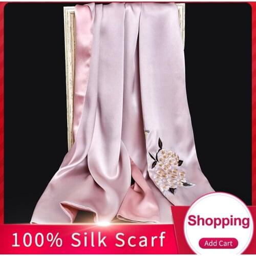 100% Pure Silk Scarf Luxury 2019 Hangzhou Silk Shawls and Wraps for Women Handmade Embroidery Natural 16 mm Real Silk Scarves