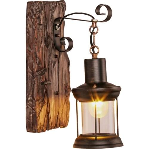 LED Loft Wall Lamp Wood Glass Restaurant Bar Cafe Sconces Vintage Industrial Retro Antique Wall Mounted Lighting Fixture