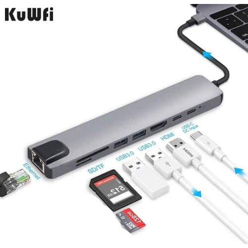 USB Type C HUB HDMI-compatible USB 3.0 Adapter 8 in 1 Type C HUB Dock for MacBook Pro Air USB C Splitter