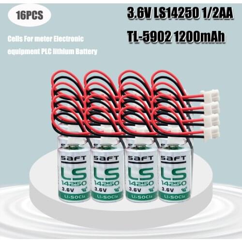 16PCS High Quality SAFT 3.6V LS14250 LS-14250 1/2 AA R6 L14250 SL350 Batteries With Plug For PLC CNC Injection Moulding Machine