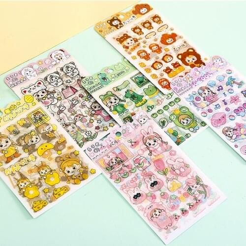Japanese cute stationery Sticker Kawaii Cartoon Pattern Hand Account Decoration Sticker Frosted PET fruit Stickers 4 sheet/bag
