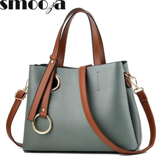 SMOOZA Women Bag Vintage Casual Tote Top-Handle Women Messenger Bags Shoulder Student Handbag Purse Wallet Leather 2020 New Bag