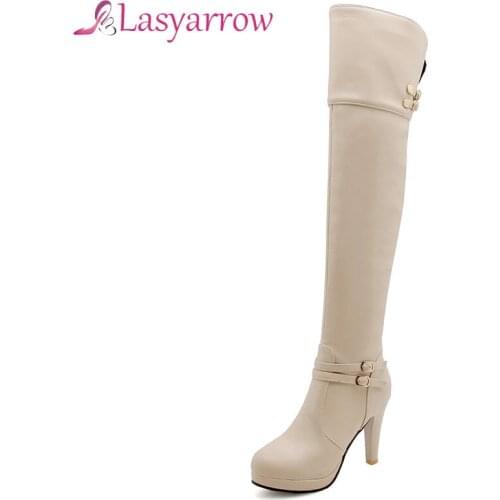 Lasyarrow Botas Mujer Sale 2020 Big Size 34-48 Women Over The Knee Boots Sexy Chunky Heels Round Toe Autumn Platform Shoes