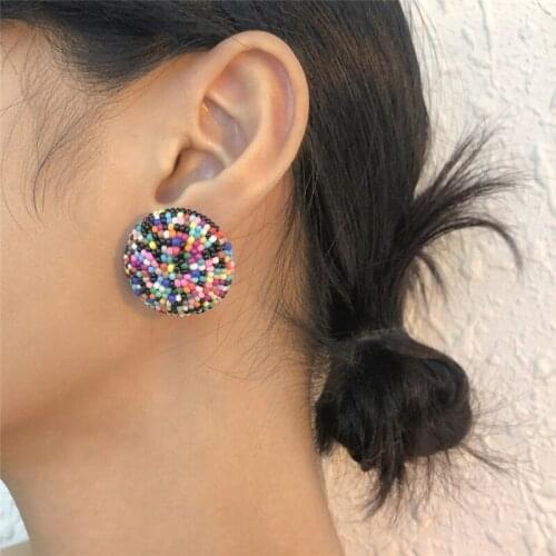 Fashion Half Ball Beaded Big Stud Earrings For Women Personality Retro Ethnic Statement Earings