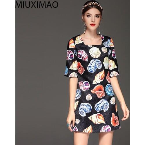 Free Shipping 2018 Spring & Fall Italy Sicily Print shell Beautiful Short Sleeve Slim Dobby Luxurious Casual Dress Women