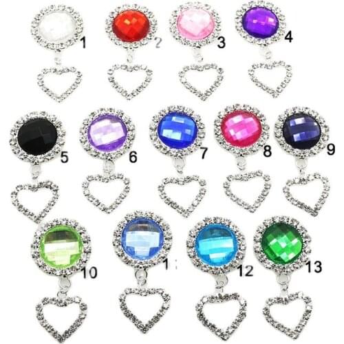 NEW Flatback brooch 10Pcs/Lot Round Rhinestone Sliders Clear Crystal Ribbon Accessories Heart Sewing Decor