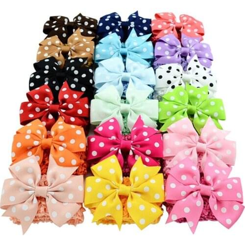 10pcs/Lot Grosgrain Ribbon Polka Dots Bows Boutique Double Usage Detachable Elastic Girls Bowknot Headbands Clip Turban Headwear