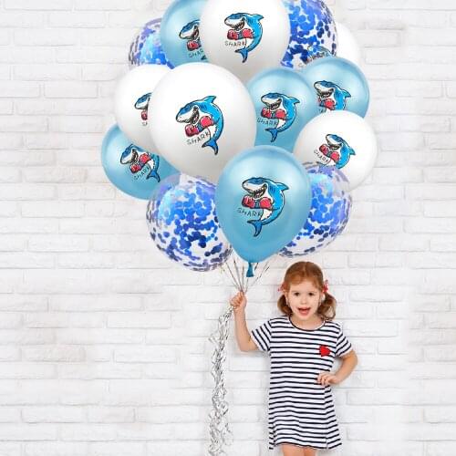 12inch Latex Shark Helium Balloon Kids Happy Birthday Ocean Animal Theme Party Decoration Baby Shower Confetti Foil Air Ballon