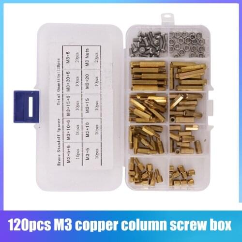120pcs M3 Male Female Brass Hex Column Standoff Support Spacer Pillar M3 Screw Nut For PCB Board Assortment Kit With Plastic Box