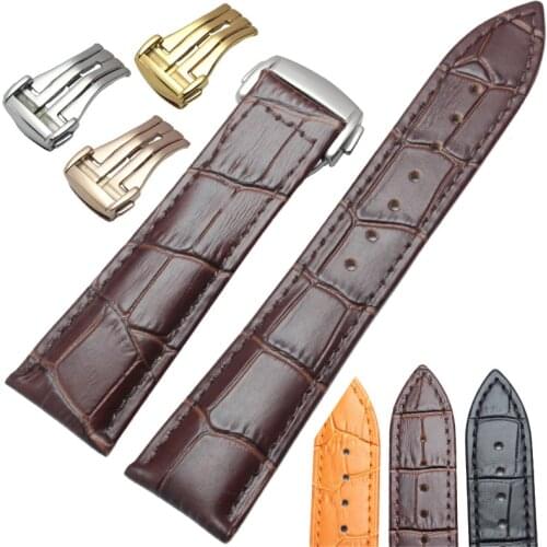 20mm 22mm Genuine Leather Watchbands Wiht Butterfly Deployment Clasp Watch Band Strap Bracelet Replacement Accessories