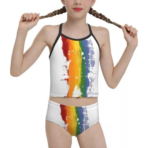 2021 country Swimsuit for junior high school Girl Print Pride Parade Rainbow Diversity Biquini Wholesale Brand for Children Girl