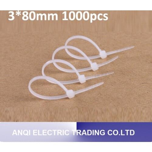 3*80mm 1000pcs/pack white self-locking nylon cable ties high quality