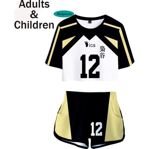 3D Summer Haikyuu!! Two Pieces sets Women New Fashion Pretty Girls Casual Exposed Navel T Shirt+Short Pants Two-Piece Suits