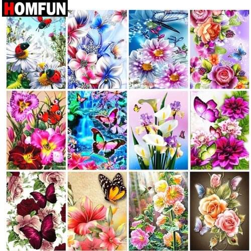 HOMFUN Full Square/Round Drill 5D DIY Diamond Painting "Flower butterfly landscape" Embroidery Cross Stitch 5D Home Decor Gift