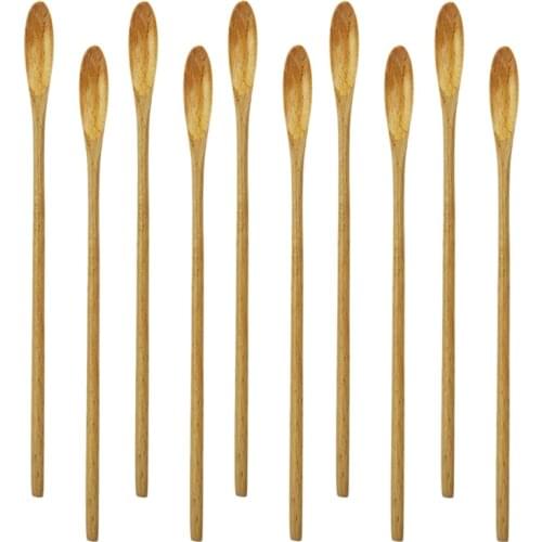 Bar Spoon, Cocktail Spoon, Swizzle Sticks for Drinks, 7.96 Inch 10 Pieces Natural Wood Long Handle Drink Spoons Cocktail Stirrer