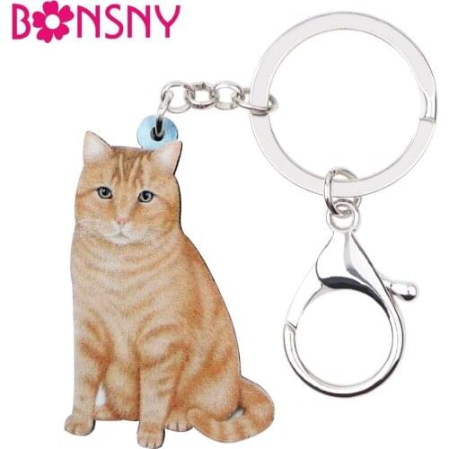 Bonsny Acrylic Elegant Sitting Orange Cat Key Chains Keychain Rings Jewelry For Women Girls Ladies Handbag Car Charms Pets Gift