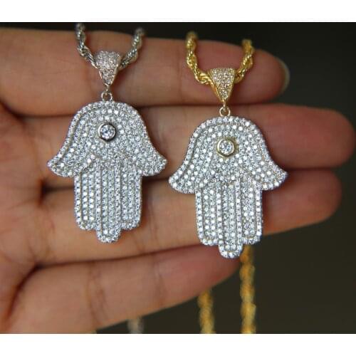 High quality 300+ bling sparking cz stone Fatimas hamsa hand rope chain hip hop bling mens Cool club jewelry necklace