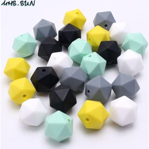 MHS.SUN 30pcs 14mm/17mm baby teether Loose nursing beads lcosahedron silicone beads for teething chewing necklace kids toy