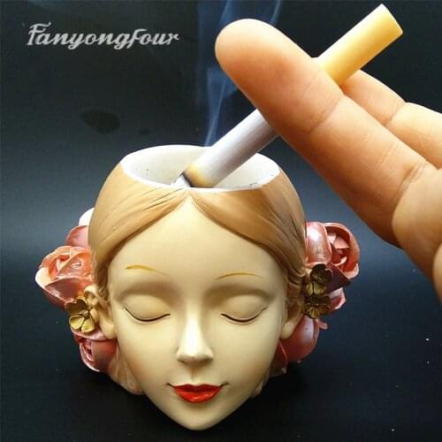 Girl head ashtray 3D silicone mold diy turn concrete mold resin plaster chocolate candle baking tool