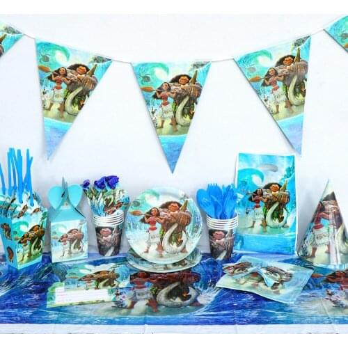 Disney Moana Party Banners Hat Disposable Tableware Plate Cup Tablecloth Kids Birthday Party Baby Shower Decorations Supplies
