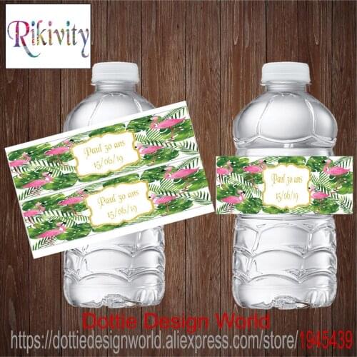 Flamingo Tropical Leaf Bachelorette Water Bottle Wine Beer Label Candy Bar Wrapper Sticker Baby Shower Birthday Party Decoration