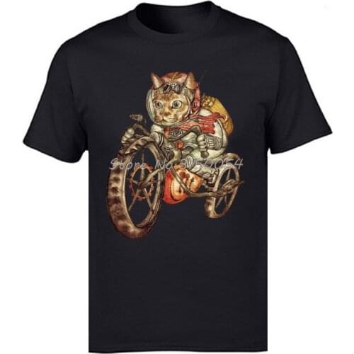 Berserk Steampunk Motorcycle Cat Rider Retro T-Shirt New Cotton Mens T Shirt Print Summer Funny T Shirt Hip Hop Tees Tops