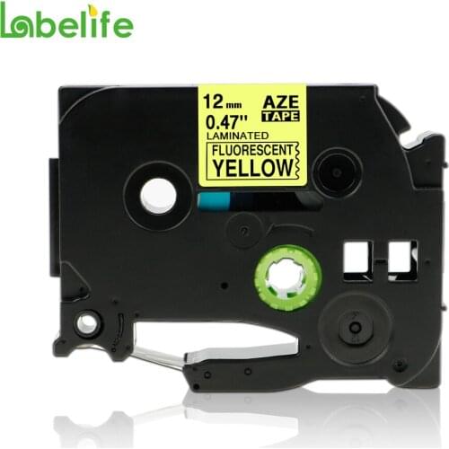 Labelife TZe-C31 Fluorescent Black On Yellow Adhensive label tape12mmX5m Compatible Brother P-Touch label printer PT-D200