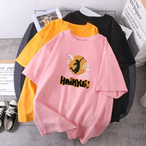 Summer O-neck Tops Short Sleeve Tees Japanese Anime Haikyuu T-shirts Woman Fashion Cartoon 2021 New Female Casual Lady Clothing