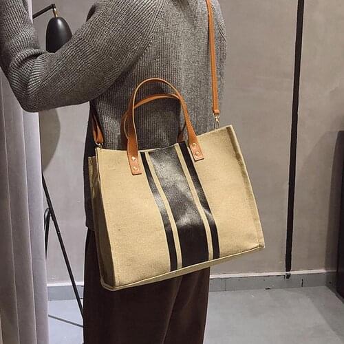 Hot Sale Women Handbag Large Capacity Shoulder Bags High Quality Stripe Color Block Canvas Bag Shoulder Bags Ladies Wild Bags