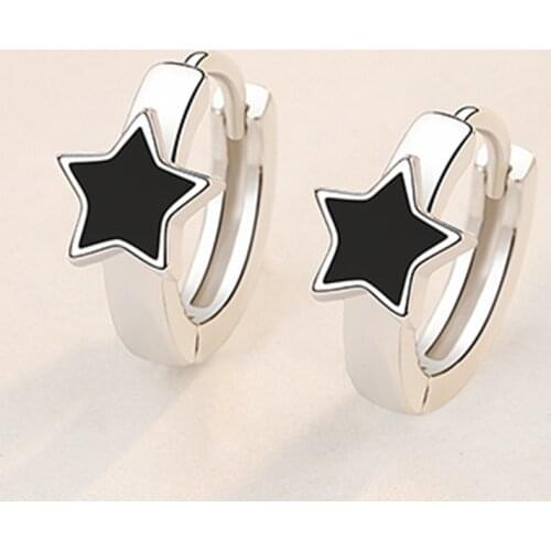 925 Sterling Silver Black Star Stud Earrings for Women Gril Kids Bijoux Fashion Jewelry Pendientes Mujer Moda eh174