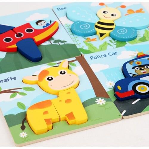 Cartoon Wooden 3D Puzzle kidsToys Montessori Materials Jigsaw Puzzles Educational Toys For Children Matching Brick Learning Toys