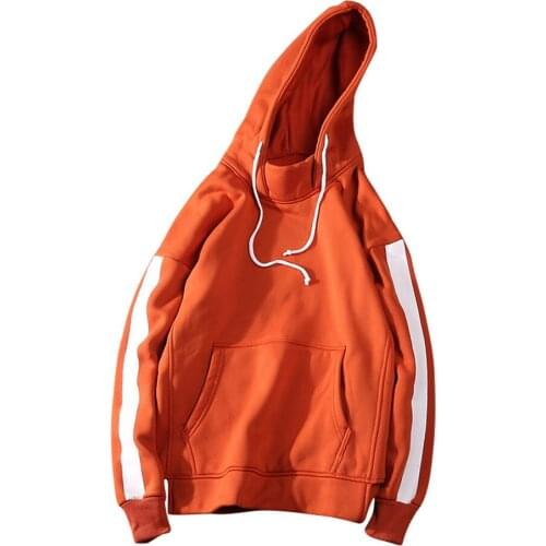 Men long sleeve hoodies sweatshirts autumn winter orange black clothing with cap