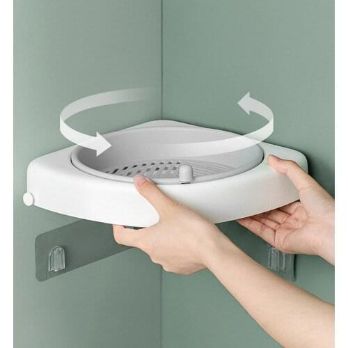 Wall-Mounted Rotating Corner Shelf Bathroom Shower Adhesive Triangle Storage Shelves Organizer Bathtub Bath Racks Durable Drain