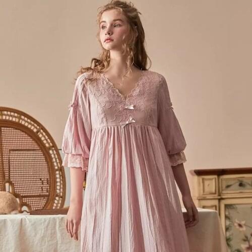 Nightgown Women Elegant Sleeping Dress Cotton Nightie Summer